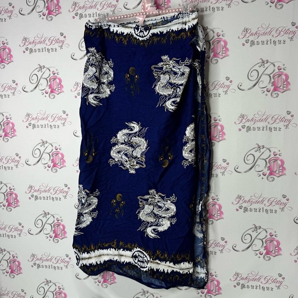 Wrap skirt Blue Dragon Print Women's Swim Sarong beach coverup dress skirt scarf